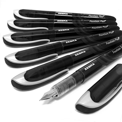 ZEBRA Fuente - Disposable Fountain Pen - Black Ink - Pack of 6 in Envelope Gift Packaging