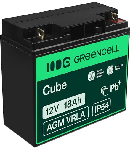 Green Cell AGM 12V 18Ah VRLA Batterie au Plomb pour Jouets et Tondeuses | pour Caisses et Balances, Systèmes d’Alarme et de Sécurité Incendie, Caméras de Surveillance et Systèmes de Télécommunication