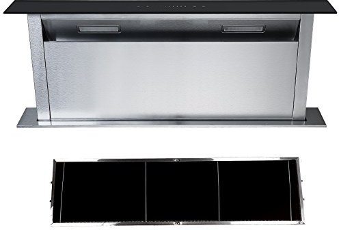Cookology Downdraft Cooker Hood, Built-into Island Worktop Extractor Fan & Recirculating Carbon Filter (90cm, Stainless Steel)