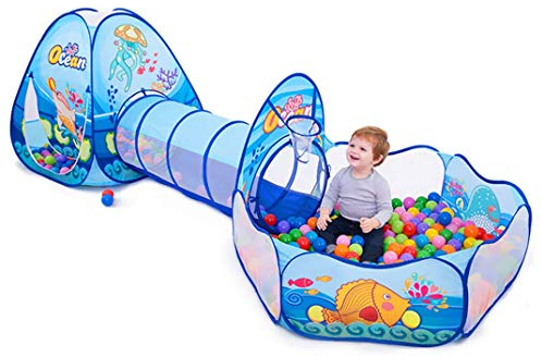 Benebomo Tenda per Bambini Underwater World, Three-in-One Game Tent House, Pieghevole, Casa da Gioco per Bambini Toy House, Puzzle Crawling, Fence Ball Pool, Crawling Tunnel