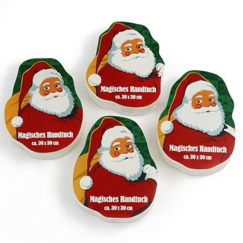 KAMACA 4er Magische Handtücher aus Baumwolle Weihnachten Adventskalender Mitgebsel Mitbringsel (4er Set Santa)