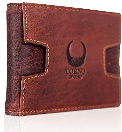 Corno d´Oro Handmade Portmonee Herren Leder mit Geldklammer I Mini Slim Wallet mit RFID Schutz I Kleine Geldbörse Herren für 9 Karten ohne Münzfach braun im Geschenkbox