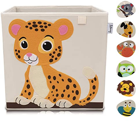 LIFENEY Aufbewahrungsbox Kinder mit Tiger Motiv I Spielzeugbox mit Tiermotiv passend für Würfelregale I Ordnungsbox für das Kinderzimmer I Aufbewahrungskorb Kinder