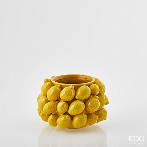 Edg - Enzo de Gasperi Tischvase für den Innenbereich mit gelben Zitronen, Bodenblumenhalter „Chakra“ aus Keramik, D28xH19 cm