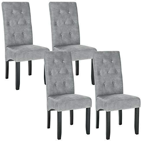 WOLTU Esszimmerstühle 4er Set, Küchenstühle gepolstert | Samt, Massivholz, für Wohnzimmer Küche Esszimmer, Hellgrau