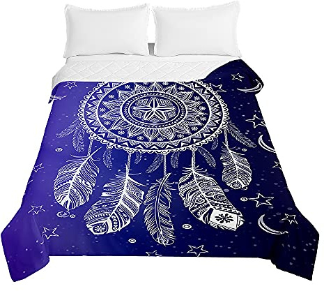 Surwin Tagesdecke Bettüberwurf Steppdecke für Doppelbett Einzelbett, Mikrofaser Traumfänger Wattiert Gesteppt Bettdecke Sommer Dünne Tagesdecken mit Ultraschall genäht (Blau,150 * 200cm)
