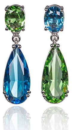 namana 925 Sterling Silber Statement-Ohrringe für Frauen mit blauen und grünen Steinen, 925 Silber-Ohrhänger für Damen mit asymmetrischen hellblauen und hellgrünen Edelsteinen
