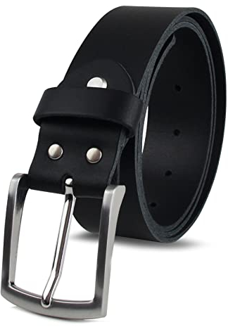 FOMAX Herren Ledergürtel aus Büffelleder, Gürtel Handgemacht, MADE IN GERMANY, für Männer Jeans Anzug, 38mm breit, Länge kürzbar, Echtleder schwarz (Bundweite 105cm)