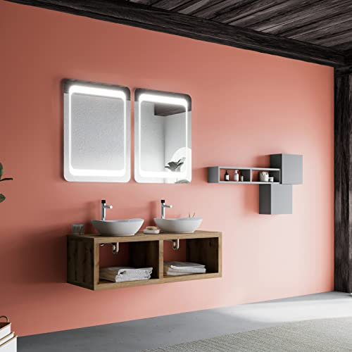 Kiamami Valentina Mobile bagno a giorno 120cm rovere naturale doppio lavabo appoggio | Lagos