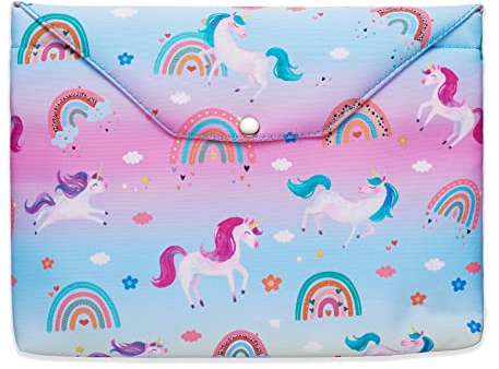 LParkin Unicorn Regenbogen Buchhülle mit Reißverschluss und Gesäßtasche, Taschenbuch mit gepolsterten Buchbezügen für Taschenbuch