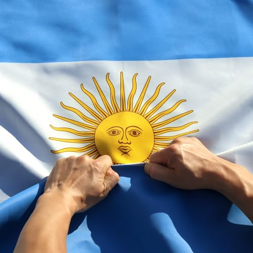 Anley Bandiera dell'Argentina a Doppia Faccia a 3 Strati Antistrappo 3x5 Piedi - Intestazione in Tela e Resistente alle Pieghe - Le Bandiere Nazionali Argentine di Più Lunga Durata 3X5 Piedi