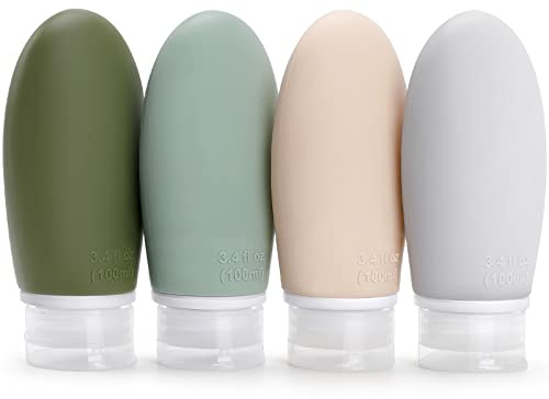 Opret 100ml Silikon Reiseflaschen Set, 4 Stück Auslaufsicher Nachfüllbare | Reisetuben zum Befüllen, Portable Quetschflasche Reise Container für Shampoo Creme Spülung, BPA-frei und TSA-geprüft
