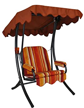 Angerer Freizeitmöbel GmbH Hollywoodschaukel 1-Sitzer - Gartenschaukel Made in Germany - Schaukel zum Sitzen und Entspannen - einfache Montage (Orange-Rot-Gelb gestreift)