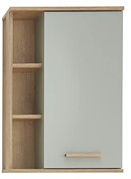 Pelipal Badezimmer Hängeschrank Quickset 963 in Salbei Nachbildung/Riviera Eiche quer Nachbildung, 50,5 cm breit | Bad Wandschrank mit 1 Tür und 2 Glas-Einlegeböden