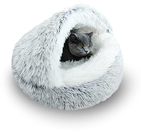 SUOXU Katzen-Haustier-Höhlenbett für Indoor-Katzen unter 8 kg, warmes, gemütliches, weiches Plüsch-Hunde- und Katzenbett, rutschfeste Unterseite, zum Schlafen (Grau, 53 cm)