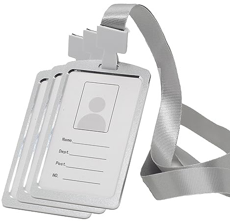 BAWAKO 3 st ID-fodral aluminium, ID-korthållare med halsband, ID-korthållare av robust plast, ID-hållare (silver)