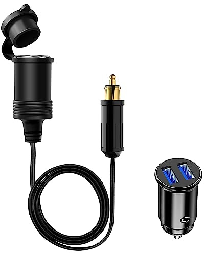 Giantdeer 90CM Din Norm Stecker für Zigarettenanzünder Steckdose | DIN Stecker;ZigarettenanzünderBuchse-Kabelverlängerung;Wasserdichte Abdeckung;Mini Dual USB Autoladegerät;für 12V/24V Auto