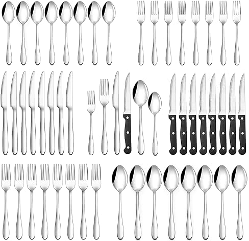 Besteck Set 6 Personen, 36-teiliges Edelstahl Besteckset mit Steakmesser, Essbesteck Set mit Messer Gabel Löffel, Elegantes Tafelbesteck für Restaurant/Party, Spülmaschinenfest