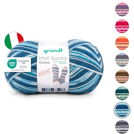 Gründl Ovillo de lana Hot Socks Como 4 capas, para 1 par de calcetines, hilo para calcetines, suave y delicado con la piel, 75% lana virgen, 25% poliamida, 1 ovillo de 100 g/420 m, grosor de aguja 2,5
