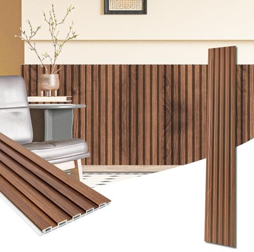 Art3d WPC Wainscoting Panels, 16-Pack 48 x 6 Inch 3D Wall Accents for Interior Wall Decor, Living Room, Bedroom, Teak
