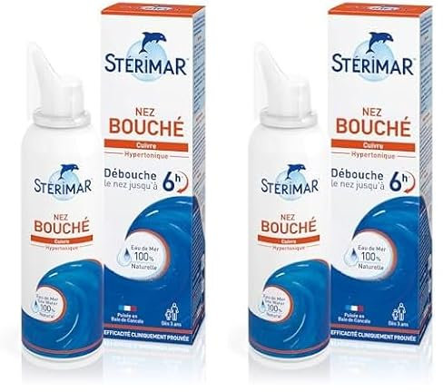 STÉRIMAR Nez Bouché - Spray Nasal Décongestionnant Longue Durée, Agit Rapidement & Jusqu'à 6H, à l'Eau de Mer 100% Naturelle & Cuivre, Formule Hypertonique, 100 ml (Lot de 2)