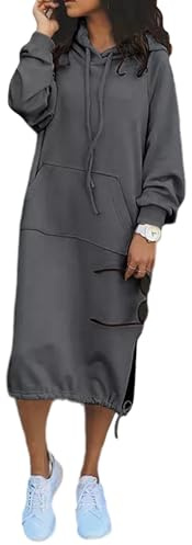 tinetill Abito in Felpa Abito con Cappuccio da Donna Abito Lungo in Felpa Oversize con Tasche con Cappuccio Abito in Felpa con Cappuccio in Cotone Maxi Abito con Cappuccio Abito Pullover