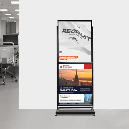 Heavy Duty Doppelseitiger Plakatständer für 2 Plakate,Schilderhalter Bodenwerbeständer Informationsständer 360° Einstellbarer Metallständer Werbeständer Höhe bis zu 57 Zoll (Schwarz)