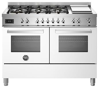 Bertazzoni PRO126G2EBIT Professional Series 6 fuochi + piastra Teppan-Yaki a doppio combustibile, 120 cm, bianco