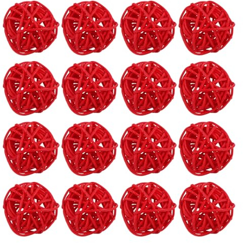 QUARKZMAN 16 Bolas de Ratán de Mimbre de 1.2 Pulgadas Bolas Decorativas de Ratán para Rellenar Jarrones en Bodas, Centros de Mesa y Decoración del Hogar Rojo Brillante