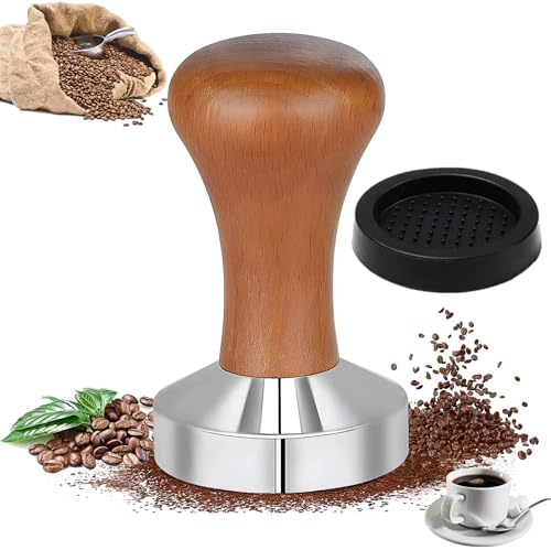 Elegance-go Prensa de Café,51mm Tamper de Acero Inoxidable Prensador de Café Mango de Madera Café Tamper para Prensar Espresso,Imprescindible para Los Baristas