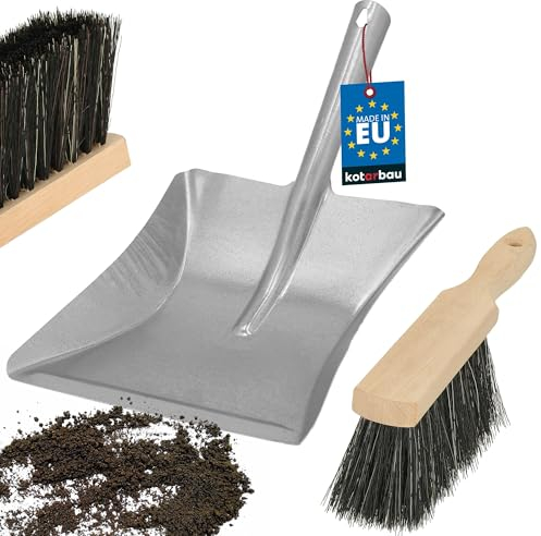 KOTARBAU® Handfeger und Schaufel mit Stiel verzinkter Stahl Kehrblech und Handfeger Metall Kehrgarnitur Handbesen mit Schaufel Handfeger Holz Kehrschaufel Metall Schaufel- & Besensets