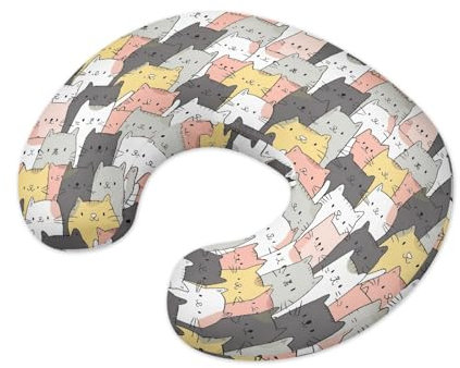 TOADDMOS Stillkissenbezug mit Katzen-Puzzle, U-förmiger Still-Kissenbezug, Schutz für Säuglinge, Stillkissen für stillende Mütter