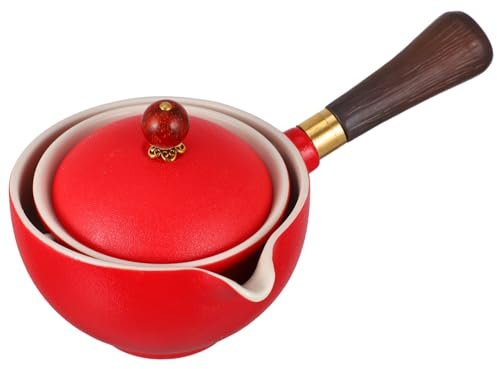 FUNOMOCYA Practical Ceramic Teapot Long Handle Stainless Steel Filter Portable Red for Tea Making