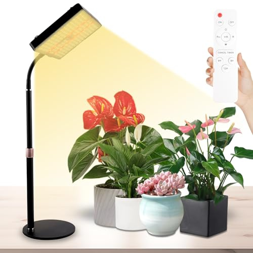 Semlosem Pflanzenlampe 226pcs LED Vollspektrum, Höhenverstellbar Indoor-Pflanzenwachstumslicht, 3 Farben 10 Helligkeitsstufen, Fernbedienung und Timer LED-Lampen (Schwarz 25W)