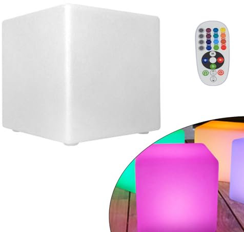 Owneed Farbwechsel LED Würfel Licht Wasserdichte Würfel Hocker mit Fernbedienung, 7 Dimmbare Farben, USB Wiederaufladbar Stimmungslicht Würfelsitz für Haus Schlafzimmer Pool Partei