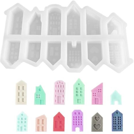 Silikonformen Gießformen Häuser (12 Stück), Silikonform Häuser Gießform Haus Kerzenform 16.7 * 10cm, Für DIY Kitchen