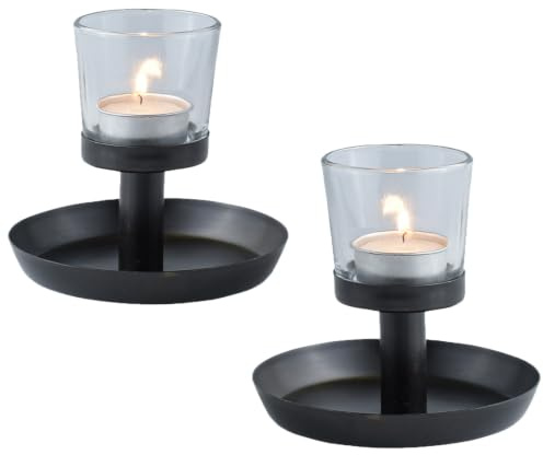 2er Set Skandinavischer Teelichthalter Hyban aus Glas in Schwarz 12 cm