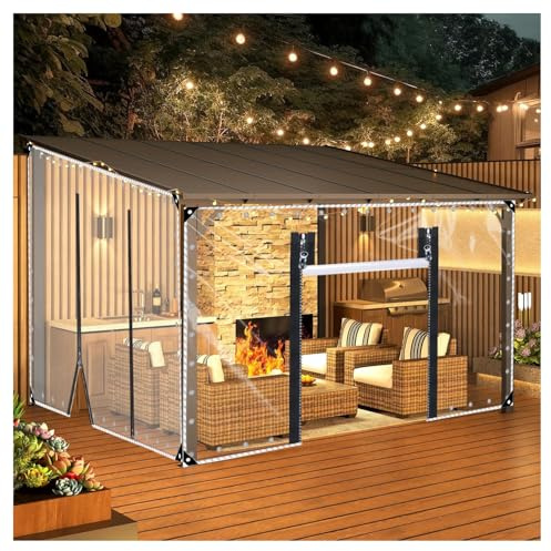 Transparente PVC Plane Seitenteil Mit Reissverschluss Tür, Mit Ösen, Outdoor Durchsichtige Plane Vorhänge,Pergola Terrasse Veranda Carport Pavillon wasserdichte Regenfest(H2.4xW3m/H7.8xW9.8ft)