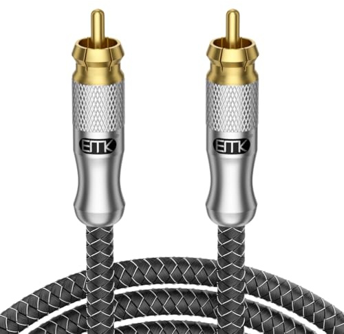 EMK RCA-kabel RCA subwoofer kabel digital koaxial ljudkabel guldpläterad cinch till RCA S/PDIF ljudkabel (dubbla sidor, delad tip) SUBWOOFER kabel för högtalare, soundbar, TV, mixer (12 m)