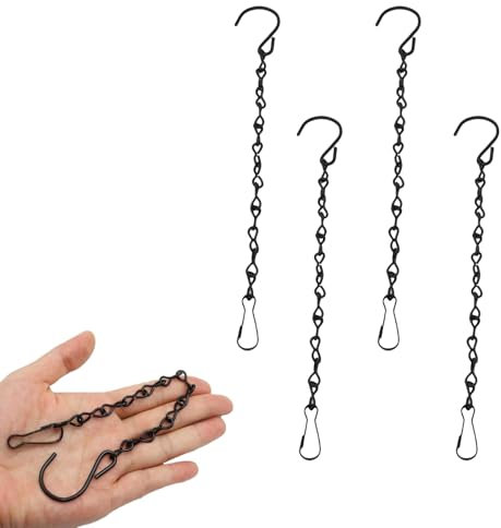 Ginddy Jardinière Suspendue en Métal,4 Pcs Noir Chaîne Suspendue avec Crochet Métal Suspendue pour Pot Fleurs Suspension Plante Intérieure Chaîne de Décoration pour Jardinières Mangeoires Lanternes