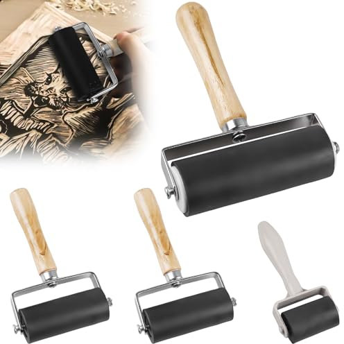 Gummiwalze, 4 Stücke Gummi Brayer Roller 3.5cm/6cm/11cm, Andrückwalze Gummiwalze Gummiroller AndrüCkroller Andrückwalze, Gummiwalze Linolwalze für Tintenfarbblock, Drucken, Tapeten Kunsthandwerk