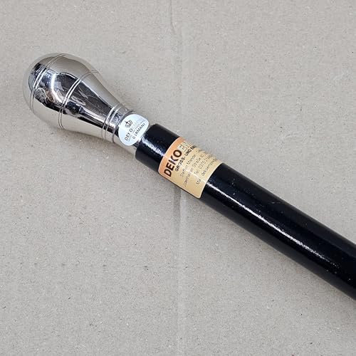 Elegante bastón decorativo de madera con mango de metal plateado de estilo victoriano, 94 cm de largo y 480 gramos de peso, con goma antideslizante resistente