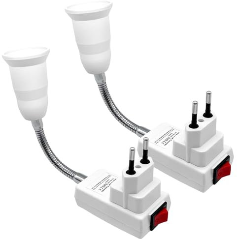 Hoembpn Douille Ampoule E27 Applique Murale avec Prise Interrupteur, Prise Electrique Murale 360° Pied de Lampe Sans Abat Jour Adaptateur Support Ampoule pour Lampe Lecture, Lumiere Cuisine(2 Pcs)