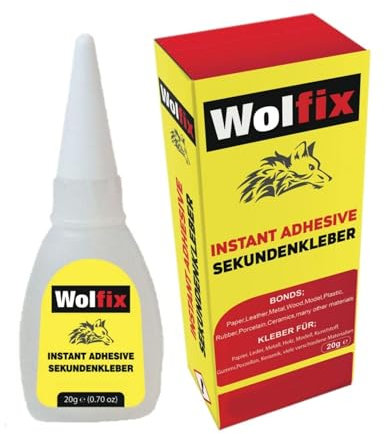 Wolfix Sekundenkleber Extra Stark Flüssig 20g - Stoffkleber, Montagekleber, Textilkleber und Keramikkleber - Alleskleber für Profi Reparaturen - Ideal für Kunststoff, Keramik, Holz und Metall