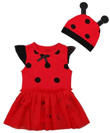Lito Angels Deguisement Robe Body Barboteuse Coccinelle Ladybug avec Chapeau pour Bebe Filles Taille 18-24 mois