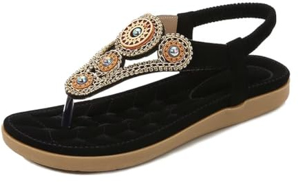 Kvinnor Sommar Platta Sandaler Casual Bekväm T-Rem Flip Flops Med Elastisk Ankelrem För Strand