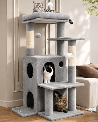Globlazer FC50 Kratzbaum klein Stabil 127cm für Große/Senioren Katze | Katzenbaum mit Große Zweistöckiges Katzenhaus、Gepolsterte Plattform、Groß Basis für Ausruhen Spielen Kratzen Innen