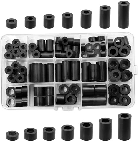 CHENYU 100Pcs Arandelas de Goma Redondas Negras Juntas Planas Fontaneria de Plástico M6 M8 Espaciadores de Plástico de Tornillo Aisladas de Nylon abs Espaciadores de Nailon con Caja