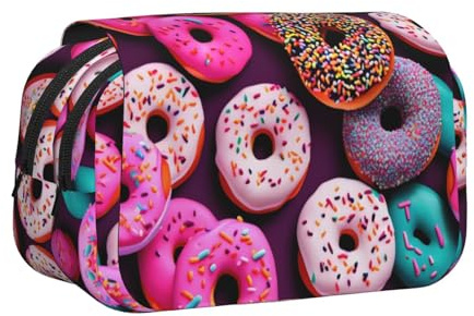 YQxwJL Astuccio portamatite con stampa a ciambella, grande capacità, portatile, con cerniera, per ufficio e casa