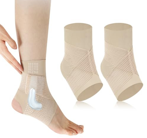 Ankle Brace for Sprained with Silicone Stabilizer Pad, Elastic Adjustable Ankle Strap Support for Lgament Damage,Sports Protect, Plantar Fasciitis, Achilles tendonitis,Pain Relief(Skin Colour)
